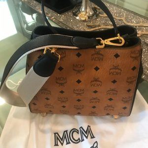 MCM Corina Logo Shoulder Bag, Black & Cognac Visetos - BRAND NEW!!